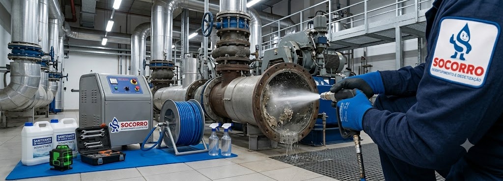 Profissional realizando Desentupimento, Hidrojateamento e Manutenção Preventiva Industrial em Gaspar